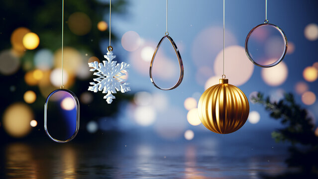 Glass Christmas ornaments with a snowflake and glowing gold bauble