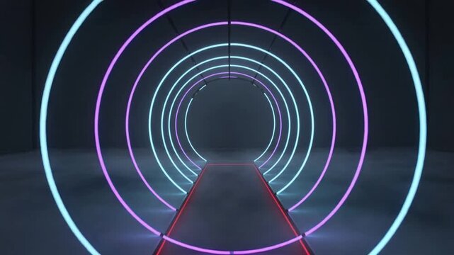 Driving concentric LED rings pulsing and rotating in tunnel by progressing frames