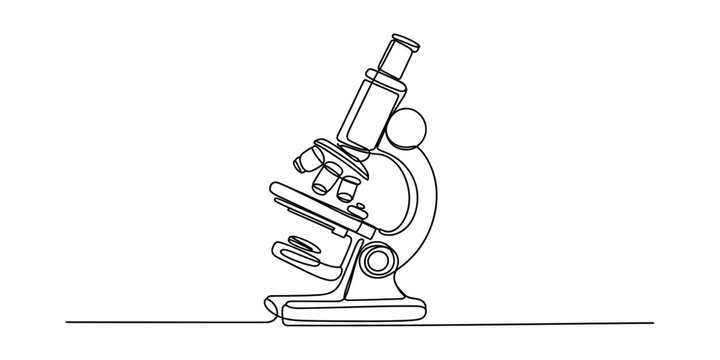 Continuous single line drawing of a scientific microscope for laboratory research