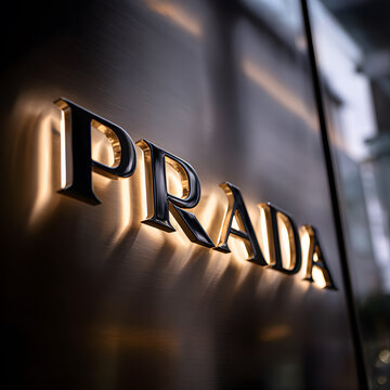 Prada Boutique Signage in Modern Urban Shopping District