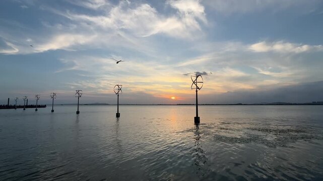 4K Golden Sunset Water Turbines Waves Suzhou