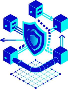 Cyber Security and Cloud Data Architecture Vector Infographic, Network Protection and Server Flow Diagram for IT Presentation
