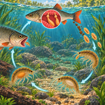 Manipulative acanthocephalan parasite life cycle 