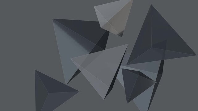 3D geometric abstract background with floating rotating low poly pyramids 4K loop