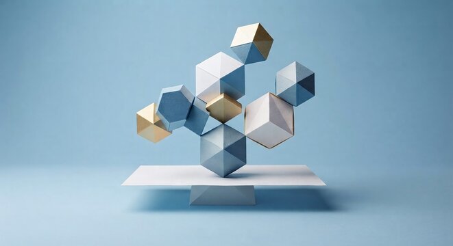 Abstract Geometric Paper Sculptures Balanced in Composition on Stand