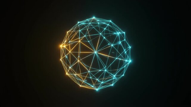 Glowing wireframe sun sphere rotating in space