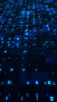 Binary digits translucent tiles digital grid circuit pathways data points technology background for software, artificial intelligence, analytics, databases blockchain coding automation cloud services