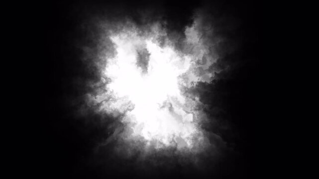 Abstract white smoke cloud effect on black background.