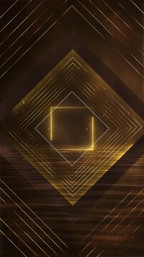 Luxury gold geometric animation diamond outlines, glowing square frames particles background. award shows, premium branding, elegant presentations, event openers, titles and festive promotional videos