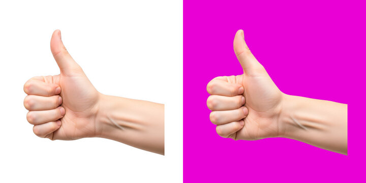 Human hand showing a thumbs up gesture with split color background transparent png