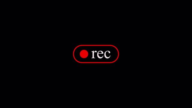 REC button animation with transparent background, Red symbol, camera recording button, broadcasting, voice recording animation in 4k.
