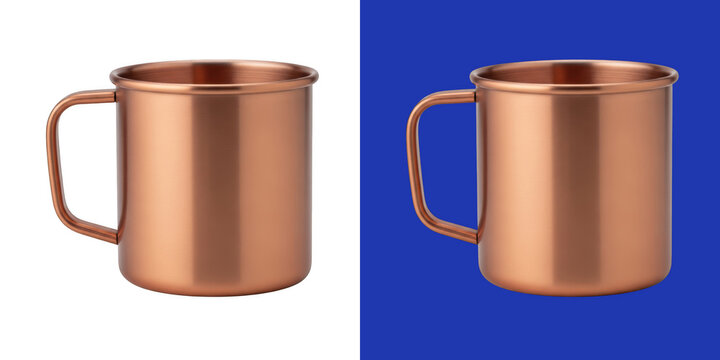 Shiny copper metal mug for hot coffee or refreshing beverages transparent png