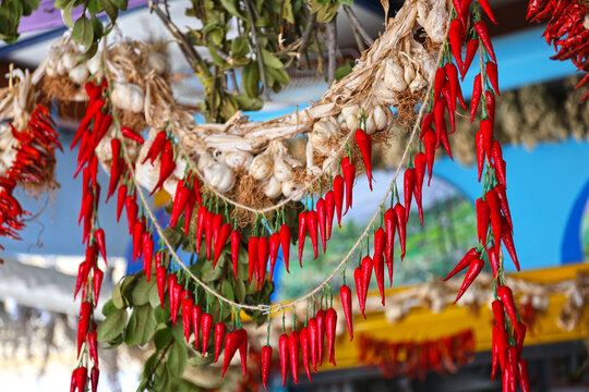 Sale of dried aromatic herbs on the island of Symi, Greece.