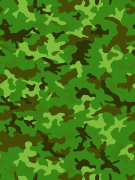 Seamless camouflage pattern with green and brown tones, resembling a forest landscape, hunting, illustration