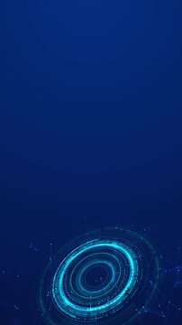 Future HUD animation luminous rings, network points copy area on the right. artificial intelligence, cybersecurity, data analysis, digital transformation, software interfaces technology presentations.