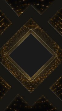 Luxury black gold geometric diamond frames flowing particle lights dark center. award ceremonies, premium branding, product reveals, gala events, fashion shows, elegant titles festive presentations.