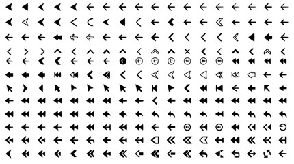 Fototapeta premium Comprehensive collection of various left pointing arrow set with simple line art design featuring outline, illustration, graphic elements with clean design and vector art