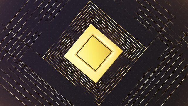 Golden squares luminous geometric portal central copy space slanted line accents. upscale advertising, fashion launches, wedding presentations, corporate events, celebration elegant title sequences.