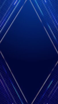 Deep blue geometric frame mixes hexagon grid, diagonal lines elegant metallic generous copy space. technology presentations, corporate branding, gaming event titles product displays digital promotions