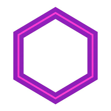 Purple and pink neon hexagon frame isolated on a transparent background