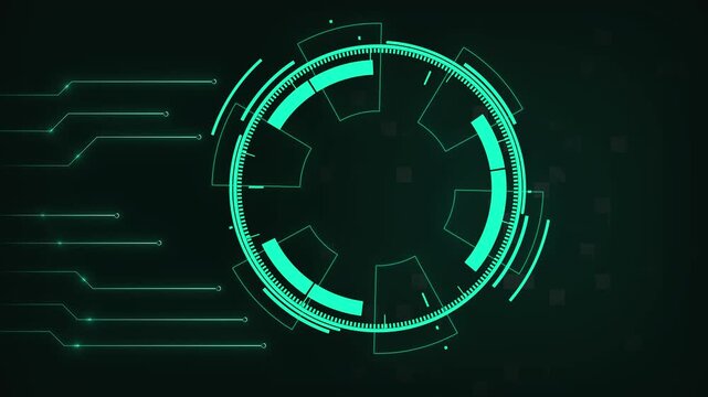 Circular interface animation shows segmented data rings. Radar data coordinates guide this circular interface. Modern surveillance displays use the circular interface.