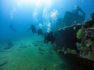 scuba divers and shipwreck © Raphael