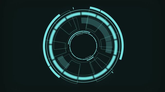 HUD interface element animation rotates with geometric lines. Radar target data guides this HUD interface element. Surveillance tracking monitors the HUD interface element.