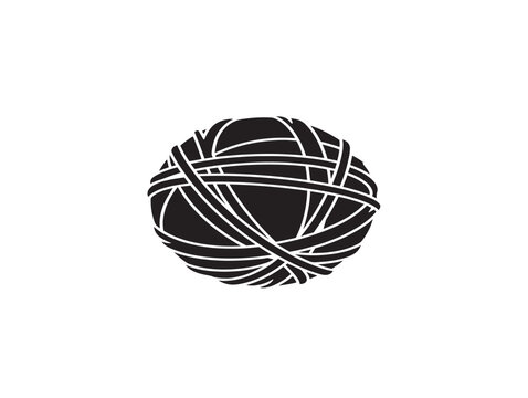 Minimalist black and white ball of tangled string vector icon for packaging design