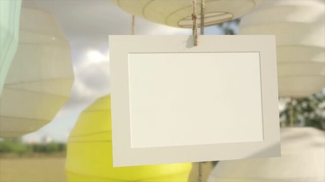 Blank Paper Card Hanging with Clips for Creative Displays.