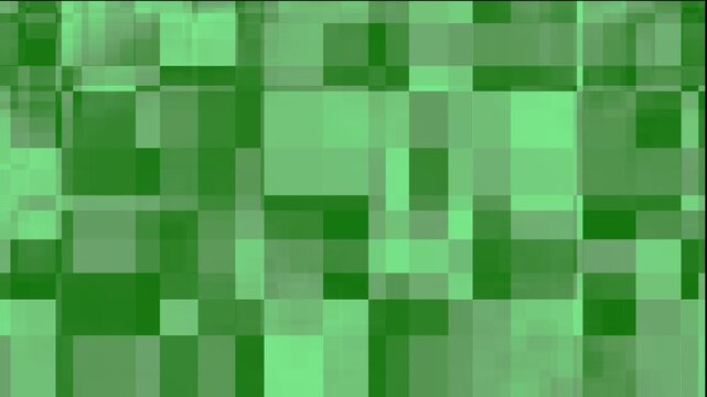 Mosaic pattern animation shifts with green pixelated squares. Digital matrix data blocks move across mosaic pattern. Abstract technology visual depth defines mosaic pattern.