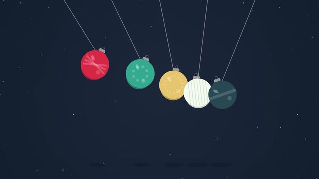 Christmas bauble newtons cradle physics concept motion animation