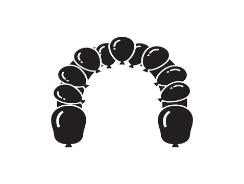 Black balloon arch forming entrance for event or party with clean minimalist vector design