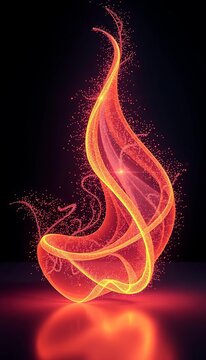 Wavy light particles dance around a glowing, aerodynamic shape, abstract, particle