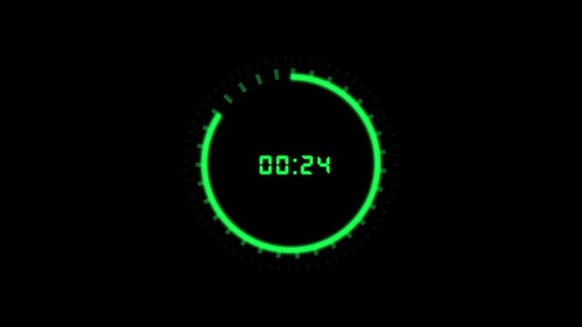 Countdown timer animation shows a circular progress meter. Chronological schedule data guides this countdown timer. Deadline time management tracking operates on the timer.