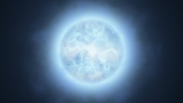 Loop massive blue supergiant star with swirling electric plasma surface. Glowing blue star sphere with hot plasma