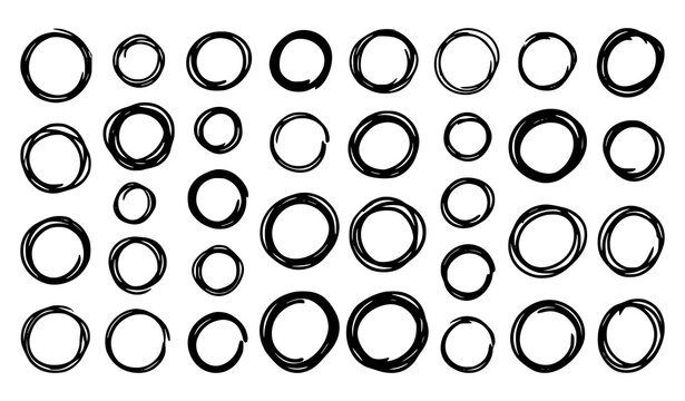 Irregular Hand Drawn Black Circle Collection Vector