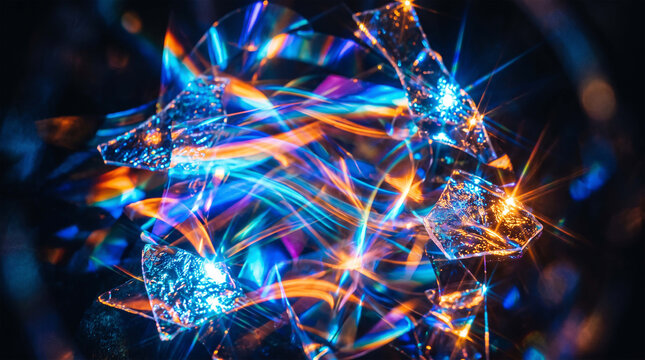 Dichroic Glass Light Refraction With Colorful Abstract Reflections Background