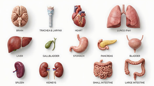 Human Organs Chart Arrangement, Anatomical Illustration of Internal Organs, Medical Diagram for Educational Purposes.