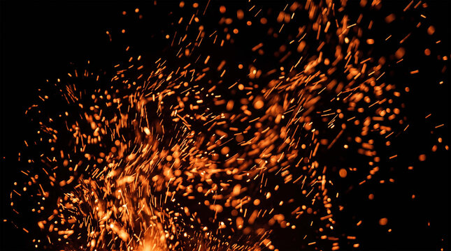 Glowing Embers Drifting Upward Against Dark Background Atmospheric Scene