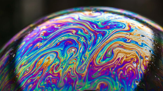 Iridescent Bubble Film Surface With Colorful Swirling Abstract Reflections