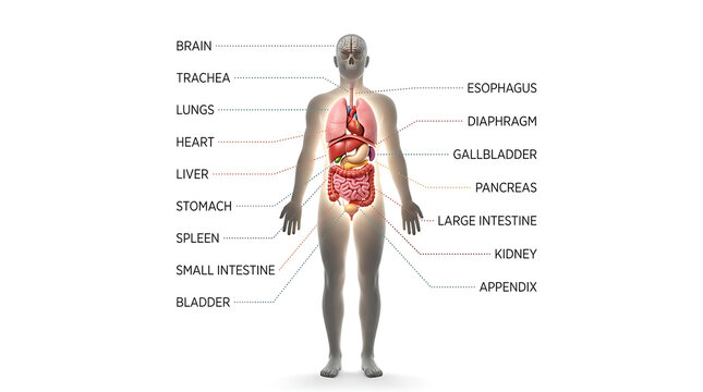 Human Organs Infographic Illustration, Detailed Anatomical Diagram, Medical Science Concept