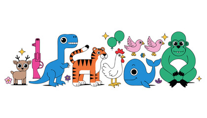 Fototapeta premium Colorful Animal Vector Character Set for Kids Education and Children Book Illustration