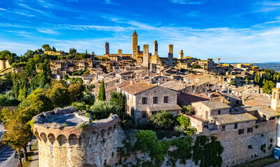 Obraz premium Aerial view of San Gimignano, a walled medieval hill town in the province of Siena, Tuscany, Italy