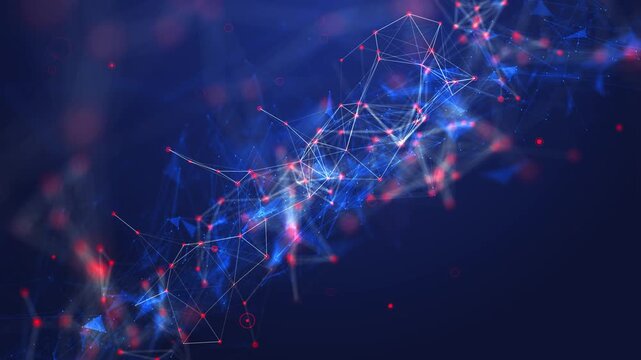 Luminous points geometric links moves deep blue environment highlights. big data, cloud computing, blockchain, digital transformation, molecular science, global networks, fintech futuristic interfaces