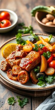 Homemade healthy dinner with fresh vegetables, friendship, social