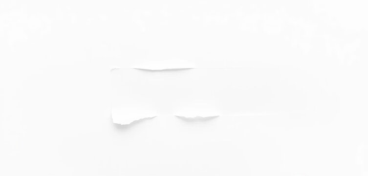 Close-up of a piece of white paper with a jagged, irregular tear, isolated on a pure white background,  broken, torn paper