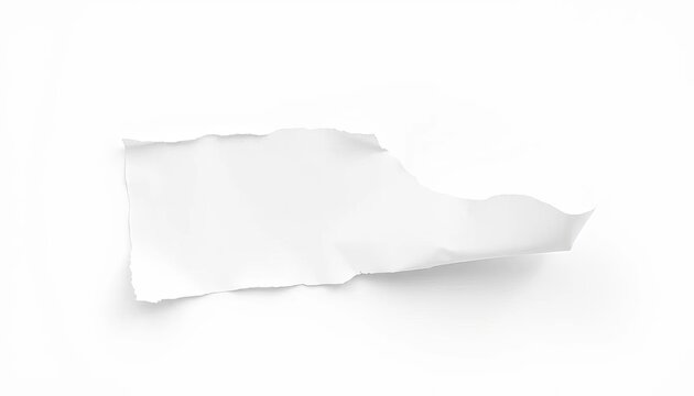 Close-up of a piece of white paper torn unevenly, isolated on white background,  tear,  seamless