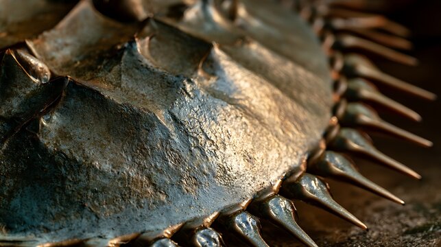Close up view of the prehistoric shell of a horseshoe crab.