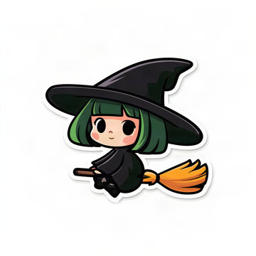 Halloween witch with a broom, Hellcat, Cartoon, Character