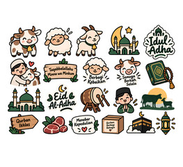 Obraz premium Cute Eid al-Adha Islamic Holiday Sticker Pack